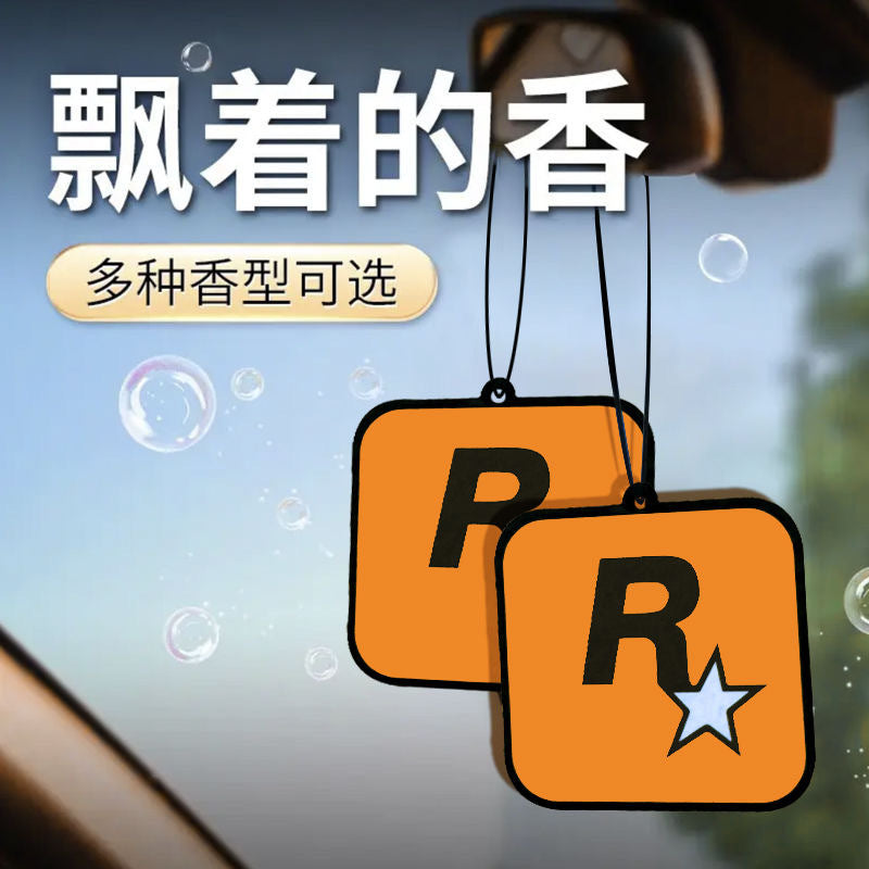 車載香薰香氛片車內持久淡香除異味香水掛件潮流汽車香片R星掛飾 副圖